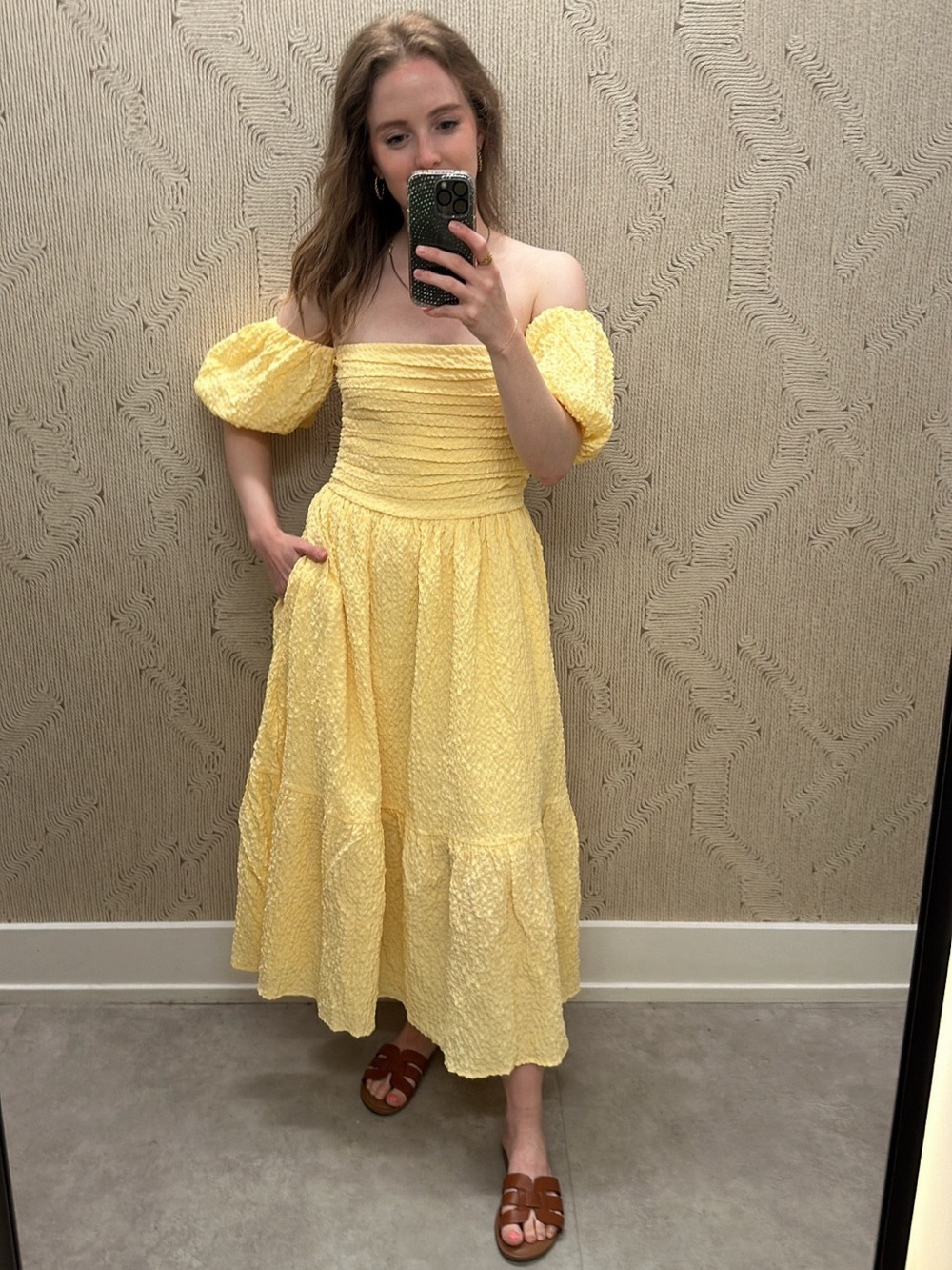 NWT Abercrombie & Fitch Emerson Off the Shoulder Yellow Midi Dress (121)